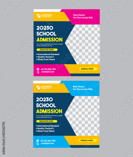 School admmision design flat vector design for back to school and school learning education post modern design pink blue dark blue orange purple