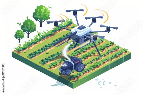 Pesticide spraying in 5G agriculture enhances remote botanical agriculture and drone agriculture, ensuring precision agriculture in futuristic corn crop farming © Leo