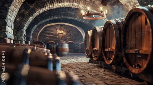 Barrels in a Hungarian wine cellar realistic