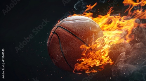 basketball with fire flame on black background realistic © Nabeel