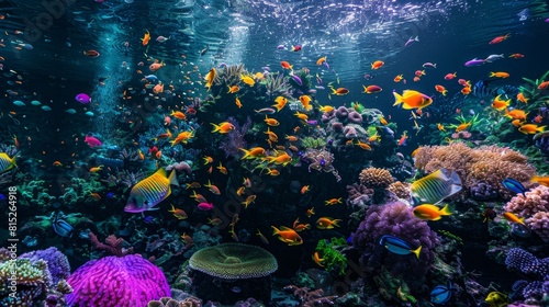Underwater paradise  Vibrant coral reef with colorful fish and sunlight beams