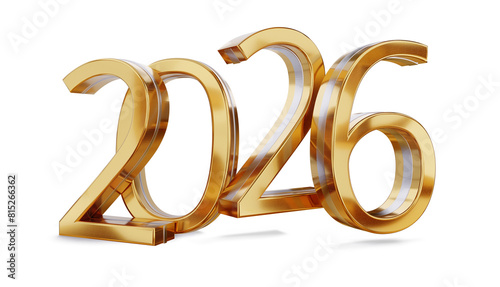 Photos new year 2026 falling or hovering, golden metallic glossy luxury symbol isolated