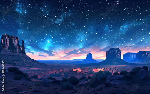 illustration of a serene desert landscape under a starry night sky