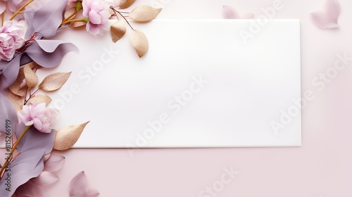 Banner with frame made of pink flowers and green leaves on a pink background