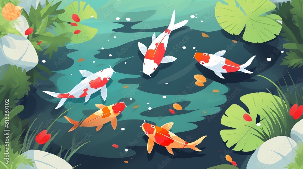 Koi pond flat design top view peaceful setting theme. Koi pond flat design top view peaceful setting theme.