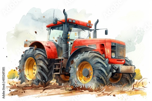Agricultural machinery automation  depicted in watercolor  isolated background.