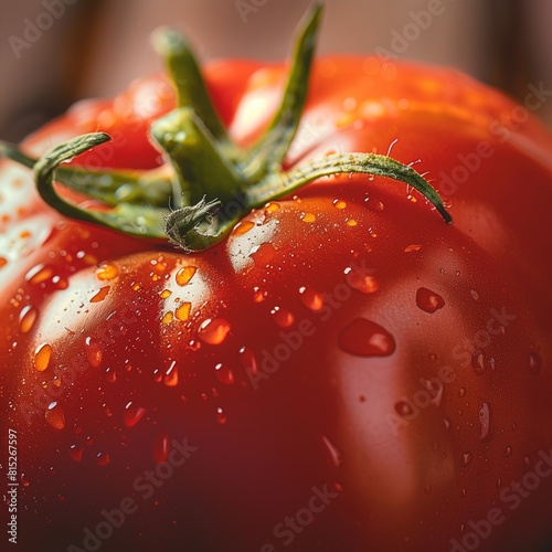 a close up of a tomato that has water on it photo