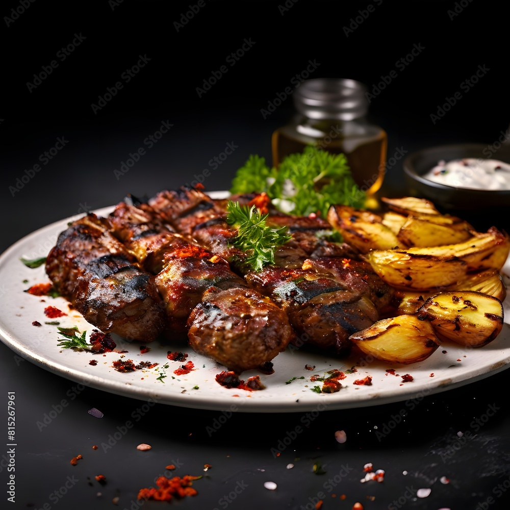 Turkish Urfa Kebab with roasted potatoes.