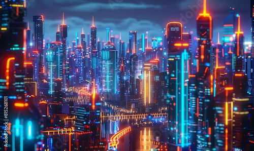illustration of a futuristic metropolitan city design with sleek and bright buildings