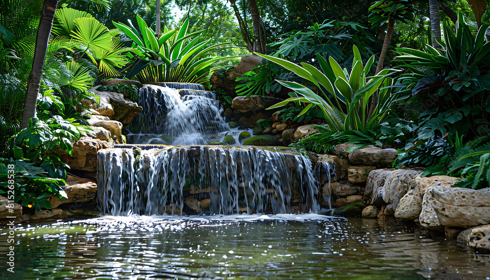 Obraz premium Captured the serenity of a secluded waterfall amidst lush greenery