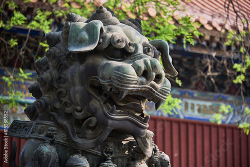 Dragon bronze statue in Yonghe Temple of Tibetan Buddhism in Beijing, China photo