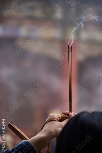 Incense burning in Yonghe Temple of Tibetan Buddhism in Dongcheng District in Beijing, China