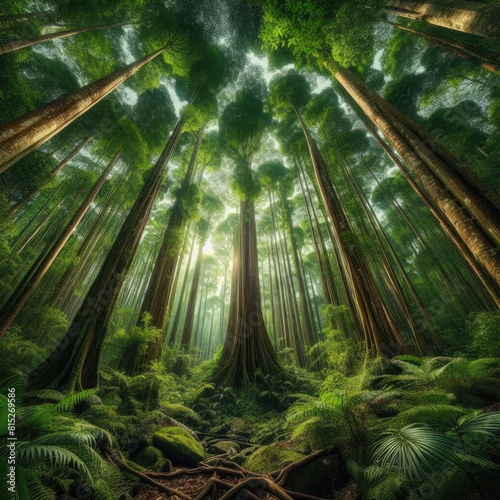 Tropical Forest Beauty  Towering Trees Creating Stunning Landscape