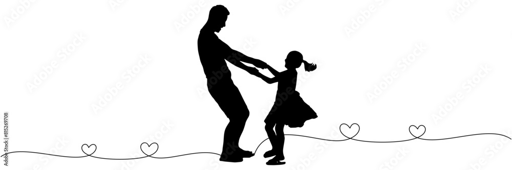 father and daughter silhouette for father's day of vector illustration