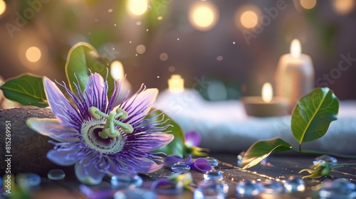 Beautiful spa concept of blooming passiflora flower realistic photo