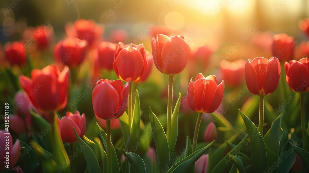 Radiant Spring Blooms: Fresh Tulips Basking in Warm Sunlight