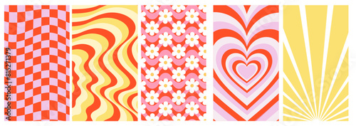 retro patterns red pink yellow vertical phone wallpapers 