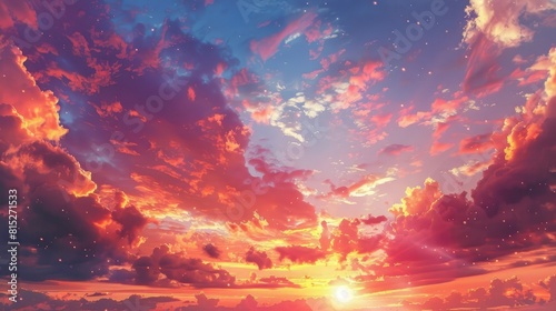 Beautiful sunset sky. Nature sky backgrounds realistic #815271533