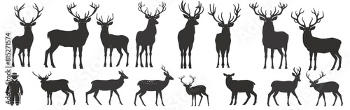 Wildlife Adventure: Vector Collection of Black Silhouette Deer Stag for Logo, Symbol, and Icon Illustration on White Background