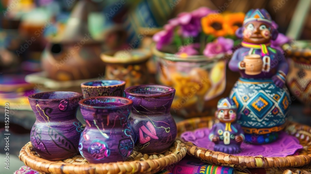 Fototapeta premium During Ecuador s Day of the Deceased known as Dia de los Difuntos traditional Ecuadorian treats like guaguas de pan and colada morada take center stage showcasing the delightful bread figuri