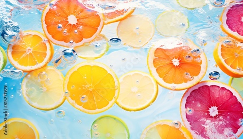 Slices of orange, lemon, lime and grapefruit in water
