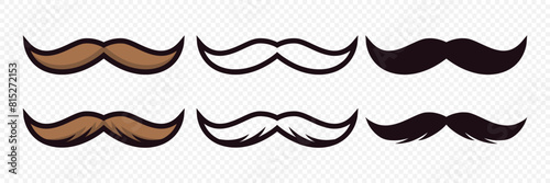 Hipster Mustache. Cartoon Face Party Decoration Set. Classic Mustache, Fathers Day Symbol. Italy Mustache Icon, Vector Illustration