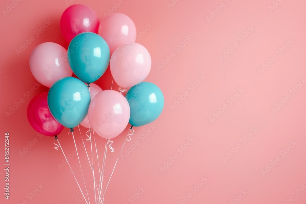 multi-colored balloons on a pink background. Place for text. Copy space multi-colored balloons on a pink background. Place for text. Copy space