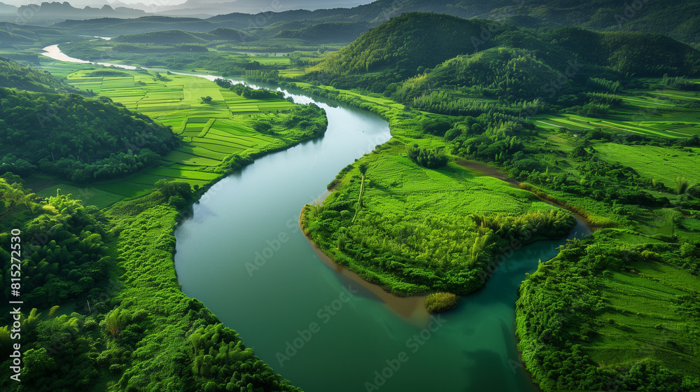 beautiful river passing through green landscape, wallpaper 