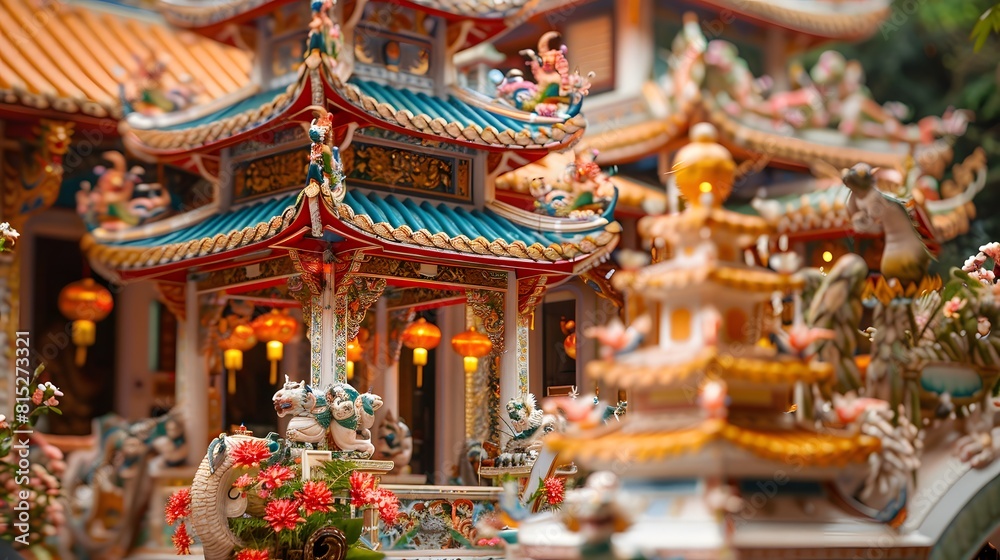 Intricate decorations adorning Buddhist temples for Vesak