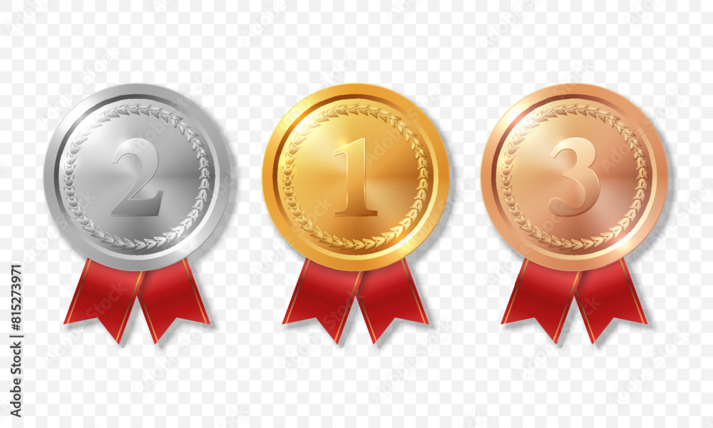Vector Realistic Blank Golden, Silver, Bronze Award Medal Icon Set, Isolated. Design Template for Certificates, Awards. Front View Vector Realistic Blank Golden, Silver, Bronze Award Medal Icon Set, Isolated. Design Template for Certificates, Awards. Front View