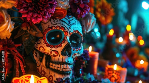 Embrace the mystical allure of Dia de los Muertos the enchanting Day of the Dead filled with intriguing Voodoo elements photo
