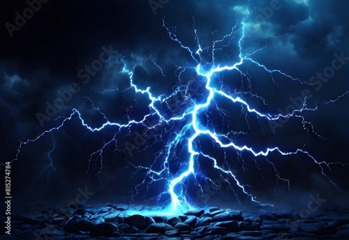 Bright electric blue lightning, dynamic crackling energy on a dark background, high-definition, 4k, vibrant, detailed shockwaves, generative AI