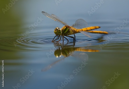 dragonfly with transparent wings gliding over a pond, generative AI