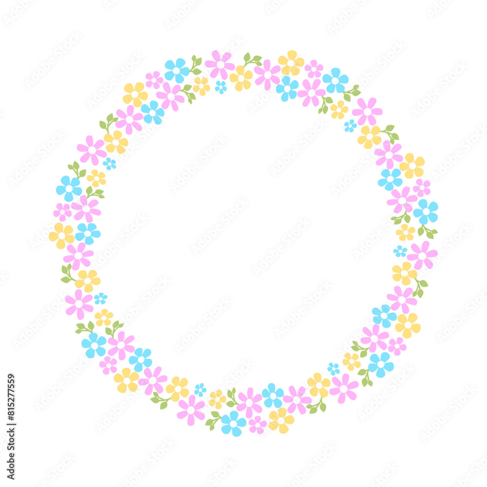 Hand drawn floral wreath on white background