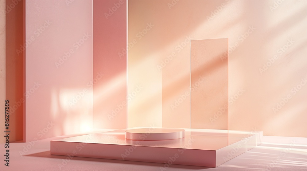 3d rendering of pink pastel podium for product showcase with minimal abstract background. 3d rendering of pink pastel podium for product showcase with minimal abstract background.