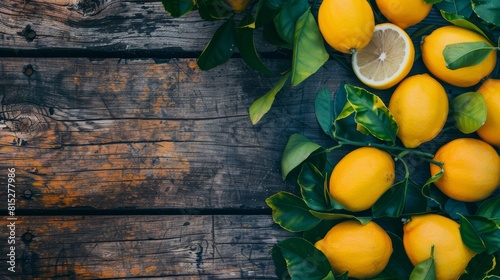 Vibrant lemons rest on rustic wood