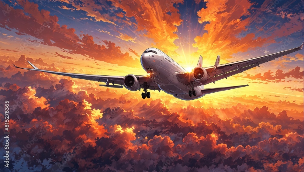 Fototapeta premium airplane at sunset