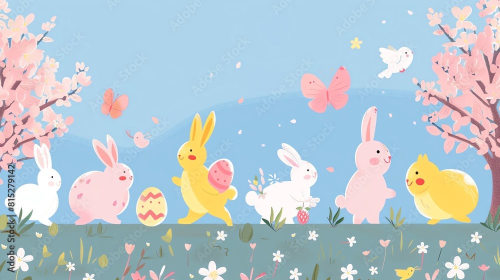 Easter parade flat design, side view, Easter theme, animation, Monochromatic Color Scheme
