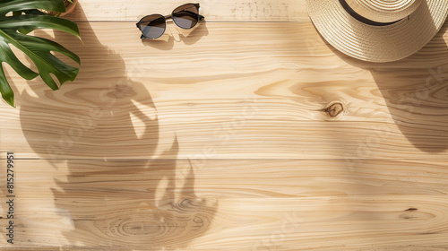 机の上に置かれた麦わら帽子とサングラス