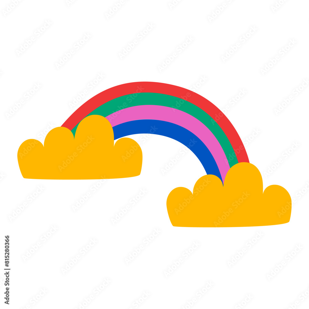 Rainbow with clouds illustration on white Rainbow with clouds illustration on white