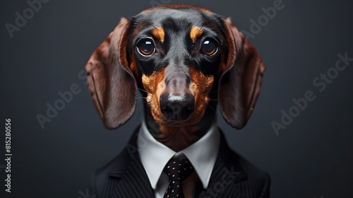 Portrait of a Dachshund dog dressed in a formal business suit, photo