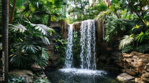 Hidden Urban Waterfall Oasis in City Jungle AI Generated