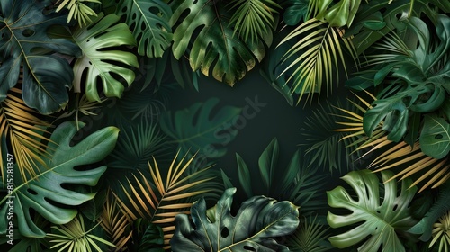 Exotic tropical leaves frame background   Tropical Background realistic