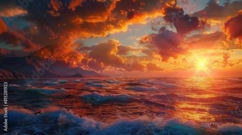 Fantastic sunset over ocean realistic © Nabeel