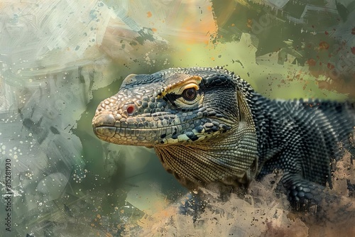 majestic monitor lizard in its natural habitat a stunning artistic portrait celebrating wildlife and biodiversity digital painting