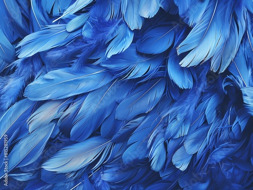 A stunning close-up of a cluster of blue feathers, showcasing their intricate details and vibrant color.