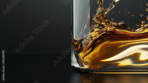 Close-up of a glass of amber liquid with a splash.