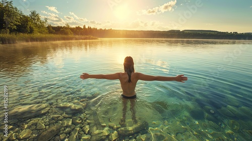 Embrace the healing power of nature with a refreshing dip in a crystal-clear lake or natural hot spring photo