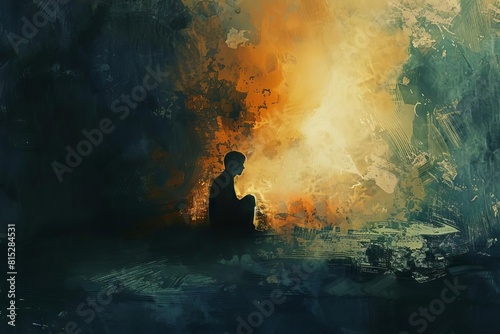profound solitude and isolation melancholic human emotion concept abstract digital illustration photo