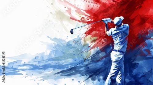 Olympic games paris golf illustration in red, blue, and white colors, sports theme background